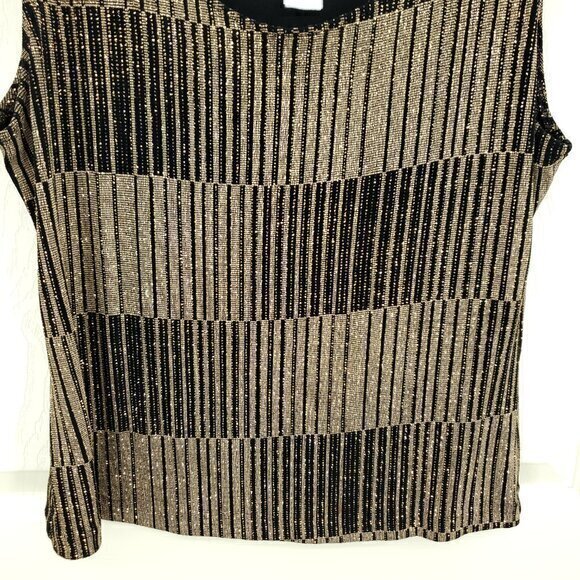 VTG 90s Xscape Shimmer Stretch Gold/Black Sleeveless Shell Top M - Picture 8 of 12